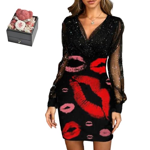 Mfhmom Glitzerkleid Damen + Rose Box Geburtstag V-Ausschnitt Chiffon Abendkleid und Ewige echte Rose herzförmige Halskette Schmuck Geschenkbox Set Abendkleid Valentinstag Hochzeitstag Geschenk Mfhmom Glitzerkleid Damen + Rose Box Geburtstag V-Ausschnitt Chiffon Abendkleid und Ewige echte Rose herzförmige Halskette Schmuck Geschenkbox Set Abendkleid Valentinstag Hochzeitstag Geschenk von Mfhmom