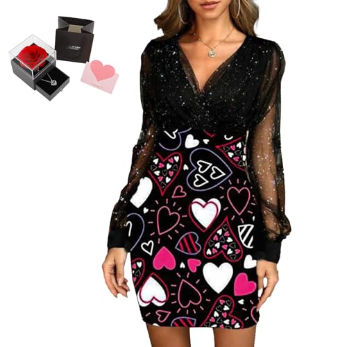 Mfhmom Glitzerkleid Damen + Rose Box Geburtstag V-Ausschnitt Chiffon Abendkleid und Ewige echte Rose herzförmige Halskette Schmuck Geschenkbox Set Abendkleid Valentinstag Hochzeitstag Geschenk Mfhmom Glitzerkleid Damen + Rose Box Geburtstag V-Ausschnitt Chiffon Abendkleid und Ewige echte Rose herzförmige Halskette Schmuck Geschenkbox Set Abendkleid Valentinstag Hochzeitstag Geschenk von Mfhmom