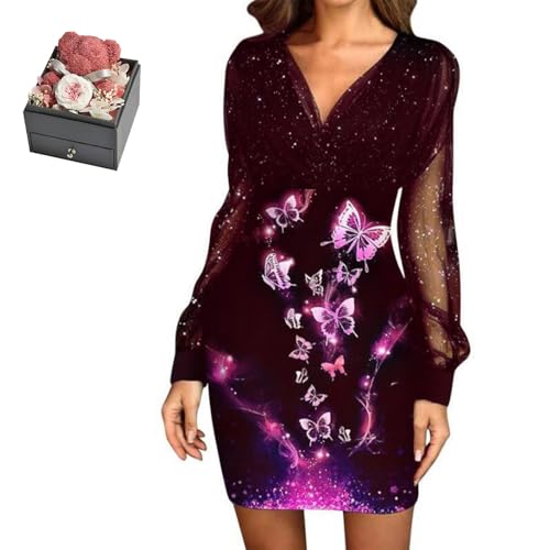 Mfhmom Glitzerkleid Damen + Rose Box Geburtstag V-Ausschnitt Chiffon Abendkleid und Ewige echte Rose herzförmige Halskette Schmuck Geschenkbox Set Abendkleid Valentinstag Hochzeitstag Geschenk Mfhmom Glitzerkleid Damen + Rose Box Geburtstag V-Ausschnitt Chiffon Abendkleid und Ewige echte Rose herzförmige Halskette Schmuck Geschenkbox Set Abendkleid Valentinstag Hochzeitstag Geschenk von Mfhmom