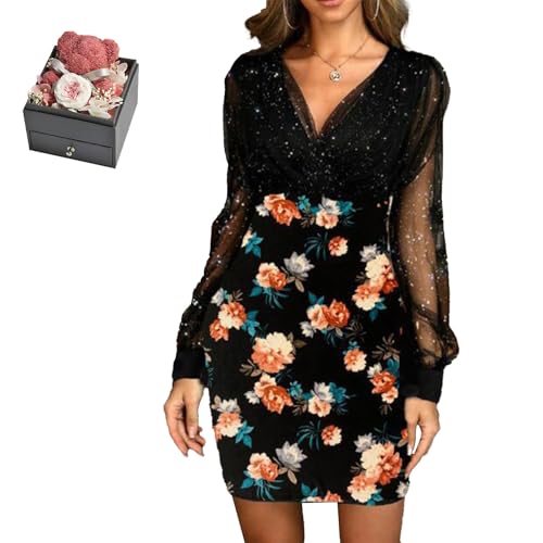 Mfhmom Glitzerkleid Damen + Rose Box Geburtstag V-Ausschnitt Chiffon Abendkleid und Ewige echte Rose herzförmige Halskette Schmuck Geschenkbox Set Abendkleid Valentinstag Hochzeitstag Geschenk Mfhmom Glitzerkleid Damen + Rose Box Geburtstag V-Ausschnitt Chiffon Abendkleid und Ewige echte Rose herzförmige Halskette Schmuck Geschenkbox Set Abendkleid Valentinstag Hochzeitstag Geschenk von Mfhmom
