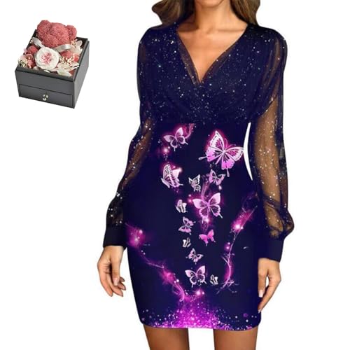 Mfhmom Glitzerkleid Damen + Rose Box Geburtstag V-Ausschnitt Chiffon Abendkleid und Ewige echte Rose herzförmige Halskette Schmuck Geschenkbox Set Abendkleid Valentinstag Hochzeitstag Geschenk Mfhmom Glitzerkleid Damen + Rose Box Geburtstag V-Ausschnitt Chiffon Abendkleid und Ewige echte Rose herzförmige Halskette Schmuck Geschenkbox Set Abendkleid Valentinstag Hochzeitstag Geschenk von Mfhmom