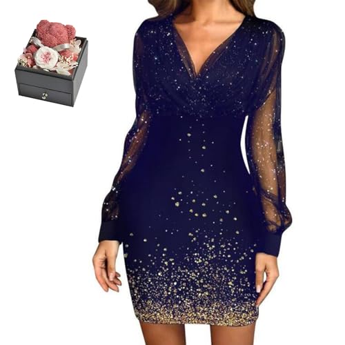 Mfhmom Glitzerkleid Damen + Rose Box Geburtstag V-Ausschnitt Chiffon Abendkleid und Ewige echte Rose herzförmige Halskette Schmuck Geschenkbox Set Abendkleid Valentinstag Hochzeitstag Geschenk Mfhmom Glitzerkleid Damen + Rose Box Geburtstag V-Ausschnitt Chiffon Abendkleid und Ewige echte Rose herzförmige Halskette Schmuck Geschenkbox Set Abendkleid Valentinstag Hochzeitstag Geschenk von Mfhmom