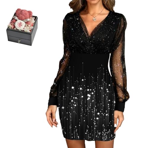 Mfhmom Glitzerkleid Damen + Rose Box Geburtstag V-Ausschnitt Chiffon Abendkleid und Ewige echte Rose herzförmige Halskette Schmuck Geschenkbox Set Abendkleid Valentinstag Hochzeitstag Geschenk Mfhmom Glitzerkleid Damen + Rose Box Geburtstag V-Ausschnitt Chiffon Abendkleid und Ewige echte Rose herzförmige Halskette Schmuck Geschenkbox Set Abendkleid Valentinstag Hochzeitstag Geschenk von Mfhmom