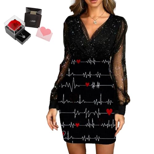 Mfhmom Glitzerkleid Damen + Rose Box Geburtstag V-Ausschnitt Chiffon Abendkleid und Ewige echte Rose herzförmige Halskette Schmuck Geschenkbox Set Abendkleid Valentinstag Hochzeitstag Geschenk Mfhmom Glitzerkleid Damen + Rose Box Geburtstag V-Ausschnitt Chiffon Abendkleid und Ewige echte Rose herzförmige Halskette Schmuck Geschenkbox Set Abendkleid Valentinstag Hochzeitstag Geschenk von Mfhmom