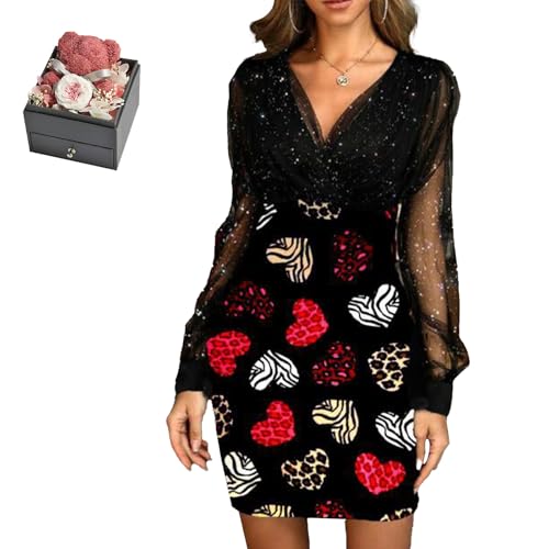 Mfhmom Glitzerkleid Damen + Rose Box Geburtstag V-Ausschnitt Chiffon Abendkleid und Ewige echte Rose herzförmige Halskette Schmuck Geschenkbox Set Abendkleid Valentinstag Hochzeitstag Geschenk Mfhmom Glitzerkleid Damen + Rose Box Geburtstag V-Ausschnitt Chiffon Abendkleid und Ewige echte Rose herzförmige Halskette Schmuck Geschenkbox Set Abendkleid Valentinstag Hochzeitstag Geschenk von Mfhmom