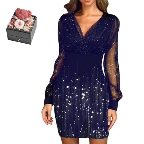 Mfhmom Glitzerkleid Damen + Rose Box Geburtstag V-Ausschnitt Chiffon Abendkleid und Ewige echte Rose herzförmige Halskette Schmuck Geschenkbox Set Abendkleid Valentinstag Hochzeitstag Geschenk Mfhmom Glitzerkleid Damen + Rose Box Geburtstag V-Ausschnitt Chiffon Abendkleid und Ewige echte Rose herzförmige Halskette Schmuck Geschenkbox Set Abendkleid Valentinstag Hochzeitstag Geschenk von Mfhmom