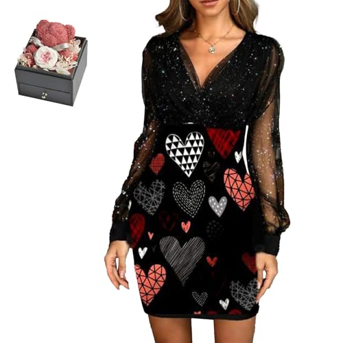 Mfhmom Glitzerkleid Damen + Rose Box Geburtstag V-Ausschnitt Chiffon Abendkleid und Ewige echte Rose herzförmige Halskette Schmuck Geschenkbox Set Abendkleid Valentinstag Hochzeitstag Geschenk Mfhmom Glitzerkleid Damen + Rose Box Geburtstag V-Ausschnitt Chiffon Abendkleid und Ewige echte Rose herzförmige Halskette Schmuck Geschenkbox Set Abendkleid Valentinstag Hochzeitstag Geschenk von Mfhmom