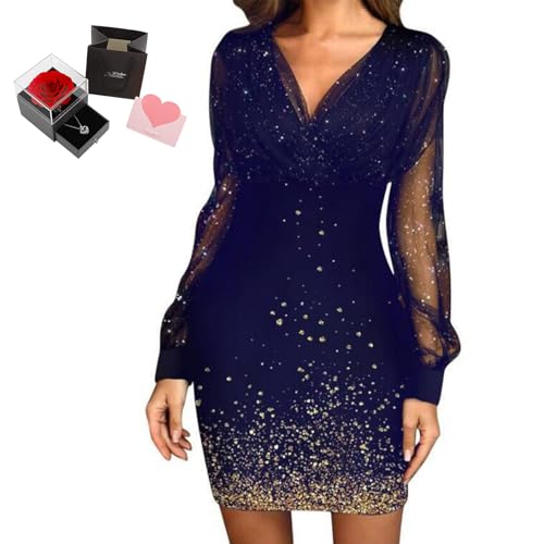 Mfhmom Glitzerkleid Damen + Rose Box Geburtstag V-Ausschnitt Chiffon Abendkleid und Ewige echte Rose herzförmige Halskette Schmuck Geschenkbox Set Abendkleid Valentinstag Hochzeitstag Geschenk Mfhmom Glitzerkleid Damen + Rose Box Geburtstag V-Ausschnitt Chiffon Abendkleid und Ewige echte Rose herzförmige Halskette Schmuck Geschenkbox Set Abendkleid Valentinstag Hochzeitstag Geschenk von Mfhmom