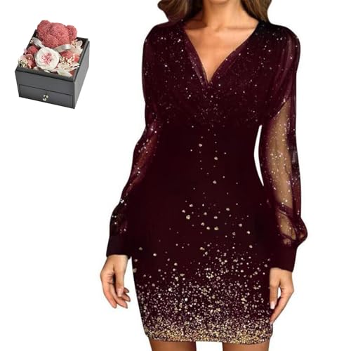 Mfhmom Glitzerkleid Damen + Rose Box Geburtstag V-Ausschnitt Chiffon Abendkleid und Ewige echte Rose herzförmige Halskette Schmuck Geschenkbox Set Abendkleid Valentinstag Hochzeitstag Geschenk Mfhmom Glitzerkleid Damen + Rose Box Geburtstag V-Ausschnitt Chiffon Abendkleid und Ewige echte Rose herzförmige Halskette Schmuck Geschenkbox Set Abendkleid Valentinstag Hochzeitstag Geschenk von Mfhmom