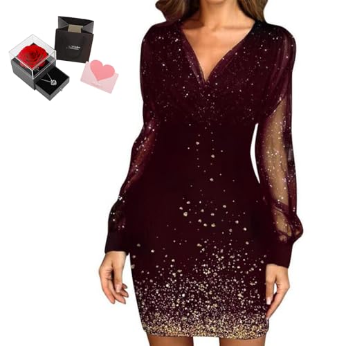 Mfhmom Glitzerkleid Damen + Rose Box Geburtstag V-Ausschnitt Chiffon Abendkleid und Ewige echte Rose herzförmige Halskette Schmuck Geschenkbox Set Abendkleid Valentinstag Hochzeitstag Geschenk Mfhmom Glitzerkleid Damen + Rose Box Geburtstag V-Ausschnitt Chiffon Abendkleid und Ewige echte Rose herzförmige Halskette Schmuck Geschenkbox Set Abendkleid Valentinstag Hochzeitstag Geschenk von Mfhmom