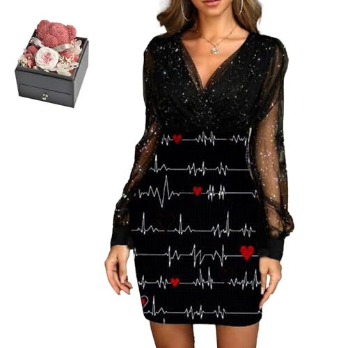 Mfhmom Glitzerkleid Damen + Rose Box Geburtstag V-Ausschnitt Chiffon Abendkleid und Ewige echte Rose herzförmige Halskette Schmuck Geschenkbox Set Abendkleid Valentinstag Hochzeitstag Geschenk Mfhmom Glitzerkleid Damen + Rose Box Geburtstag V-Ausschnitt Chiffon Abendkleid und Ewige echte Rose herzförmige Halskette Schmuck Geschenkbox Set Abendkleid Valentinstag Hochzeitstag Geschenk von Mfhmom