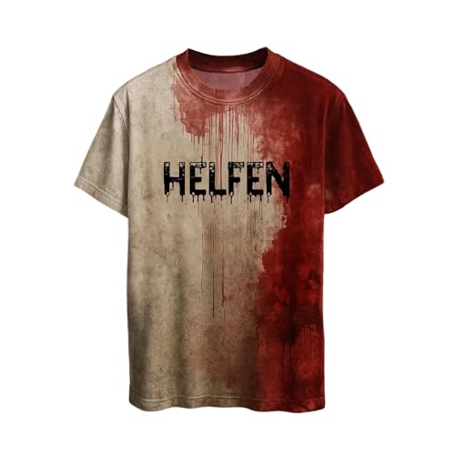 Mfhmom Halloween T-Shirt Unisex Gruselig Blutige Kostüme Horror Aufdrucke Problem Gelöst Tshirt für Herren Damen Lustige Oberteile Cosplay Partykostüme Rundhals Blutspritzer Handabdrücke Kurzarm Tees von Mfhmom