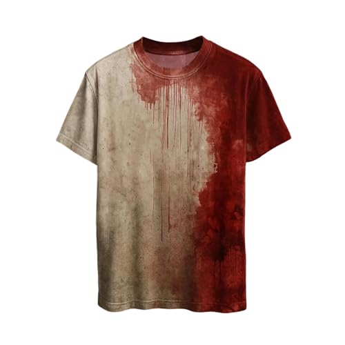Mfhmom Halloween T-Shirt Unisex Gruselig Blutige Kostüme Horror Aufdrucke Problem Gelöst Tshirt für Herren Damen Lustige Oberteile Cosplay Partykostüme Rundhals Blutspritzer Handabdrücke Kurzarm Tees von Mfhmom