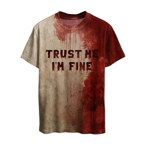 Mfhmom Halloween T-Shirt Unisex Gruselig Blutige Kostüme Horror Aufdrucke Problem Gelöst Tshirt für Herren Damen Lustige Oberteile Cosplay Partykostüme Rundhals Blutspritzer Handabdrücke Kurzarm Tees von Mfhmom