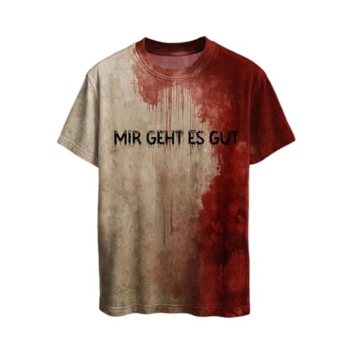 Mfhmom Halloween T-Shirt Unisex Gruselig Blutige Kostüme Horror Aufdrucke Problem Gelöst Tshirt für Herren Damen Lustige Oberteile Cosplay Partykostüme Rundhals Blutspritzer Handabdrücke Kurzarm Tees von Mfhmom