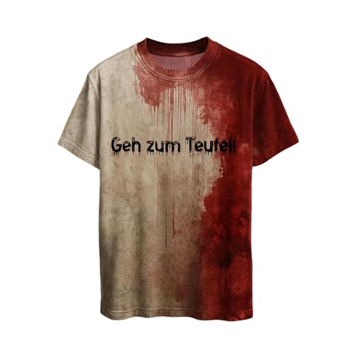 Mfhmom Halloween T-Shirt Unisex Gruselig Blutige Kostüme Horror Aufdrucke Problem Gelöst Tshirt für Herren Damen Lustige Oberteile Cosplay Partykostüme Rundhals Blutspritzer Handabdrücke Kurzarm Tees von Mfhmom