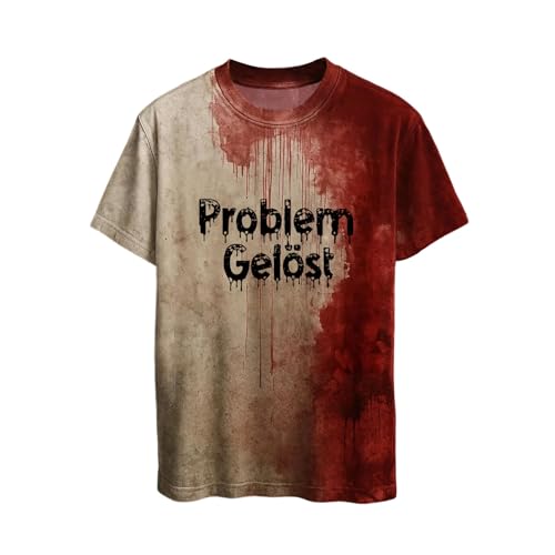 Mfhmom Halloween T-Shirt Unisex Gruselig Blutige Kostüme Horror Aufdrucke Problem Gelöst Tshirt für Herren Damen Lustige Oberteile Cosplay Partykostüme Rundhals Blutspritzer Handabdrücke Kurzarm Tees von Mfhmom