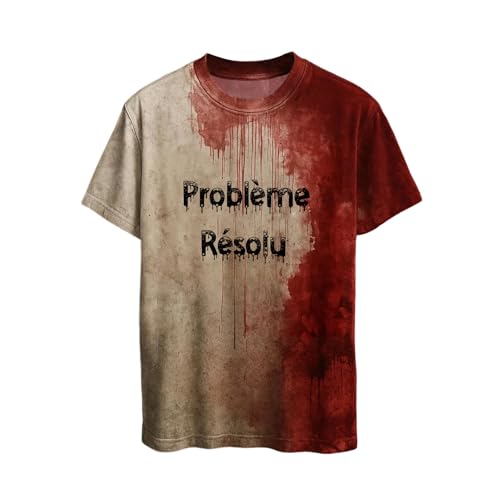Mfhmom Halloween T-Shirt Unisex Gruselig Blutige Kostüme Horror Aufdrucke Problem Gelöst Tshirt für Herren Damen Lustige Oberteile Cosplay Partykostüme Rundhals Blutspritzer Handabdrücke Kurzarm Tees von Mfhmom