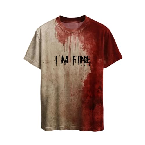 Mfhmom Halloween T-Shirt Unisex Gruselig Blutige Kostüme Horror Aufdrucke Problem Gelöst Tshirt für Herren Damen Lustige Oberteile Cosplay Partykostüme Rundhals Blutspritzer Handabdrücke Kurzarm Tees von Mfhmom