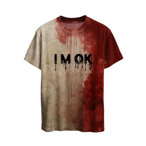 Mfhmom Halloween T-Shirt Unisex Gruselig Blutige Kostüme Horror Aufdrucke Problem Gelöst Tshirt für Herren Damen Lustige Oberteile Cosplay Partykostüme Rundhals Blutspritzer Handabdrücke Kurzarm Tees von Mfhmom