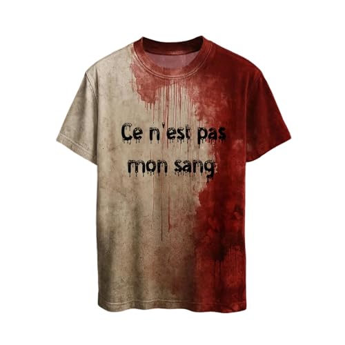 Mfhmom Halloween T-Shirt Unisex Gruselig Blutige Kostüme Horror Aufdrucke Problem Gelöst Tshirt für Herren Damen Lustige Oberteile Cosplay Partykostüme Rundhals Blutspritzer Handabdrücke Kurzarm Tees von Mfhmom