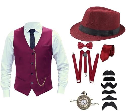 Mfhmom Herren Accessoires 20er Jahre Kostüm 1920er Mafia Kostüm Stilvolle Set Taschenuhr Weste Krawatte Fliege Hosenträger und Bärte für Karneval Mottopartys Partys Fasching Kostümveranstaltungen Mfhmom Herren Accessoires 20er Jahre Kostüm 1920er Mafia Kostüm Stilvolle Set Taschenuhr Weste Krawatte Fliege Hosenträger und Bärte für Karneval Mottopartys Partys Fasching Kostümveranstaltungen von Mfhmom