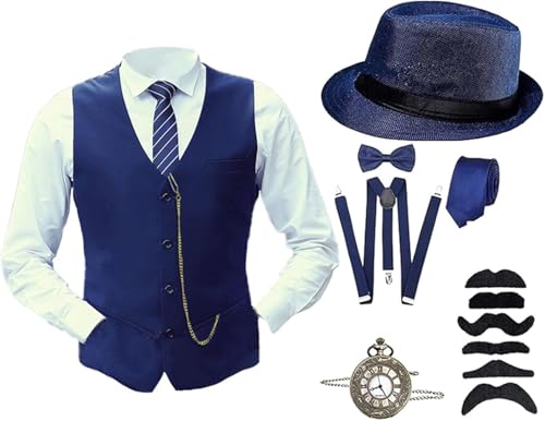Mfhmom Herren Accessoires 20er Jahre Kostüm 1920er Mafia Kostüm Stilvolle Set Taschenuhr Weste Krawatte Fliege Hosenträger und Bärte für Karneval Mottopartys Partys Fasching Kostümveranstaltungen Mfhmom Herren Accessoires 20er Jahre Kostüm 1920er Mafia Kostüm Stilvolle Set Taschenuhr Weste Krawatte Fliege Hosenträger und Bärte für Karneval Mottopartys Partys Fasching Kostümveranstaltungen von Mfhmom