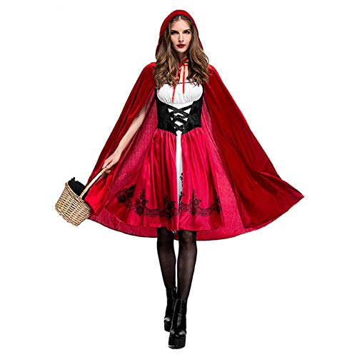 Mgichoom Rotkäppchen Damen Kostü Prinzessin Kleid Erwachsene Cosplay Kleid Lang Rotes Kleid Umhang Halloween Rollenspiel Outfits Erwachsene Karneval Cosplay Kleid Party Nightclub Queen Kostü von Mgichoom