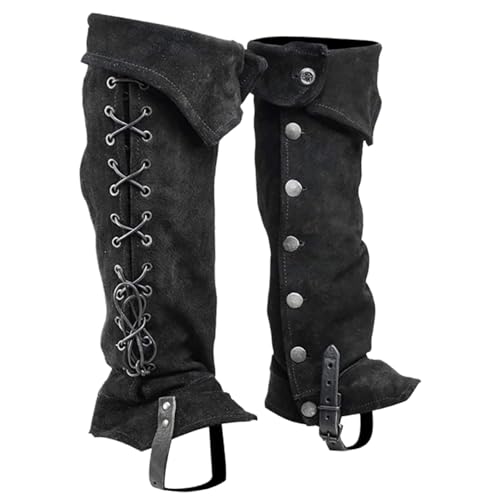Mgonwl Piratenstiefel Cover 1 Paar Viking mittelalterlicher Stiefel Cover mit Knopfverschluss Polyester Renaissance Kostüm für Cosplay Halloween, Schwarz von Mgonwl