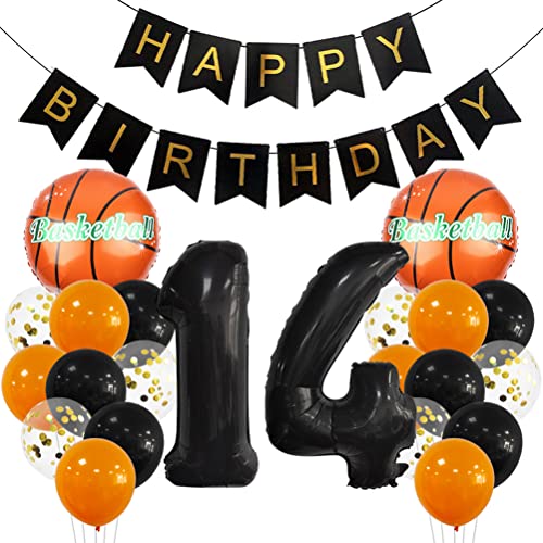 14 Jahr Kindergeburtstag Deko Set Happy Birthday Banner Großes Basketball Luftballon Dekorationen Zahl 14 FolienBallon Orange Schwarz Ballon für Kinder Basketball Themenfeier Party Geburtstagsdeko 14 Jahr Kindergeburtstag Deko Set Happy Birthday Banner Großes Basketball Luftballon Dekorationen Zahl 14 FolienBallon Orange Schwarz Ballon für Kinder Basketball Themenfeier Party Geburtstagsdeko von MiaLover