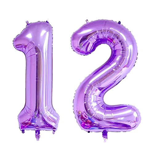 MiaLover 40 Zoll Zahl 12. Geburtstag deko Zahlen Ballon 12 Heliumballon 12 Geburtstagsdeko Riesen Aufblasbar Helium Folienballon Luftballons für Männer Frauen Happy Birthday Deko Luftballon(Lila) von MiaLover
