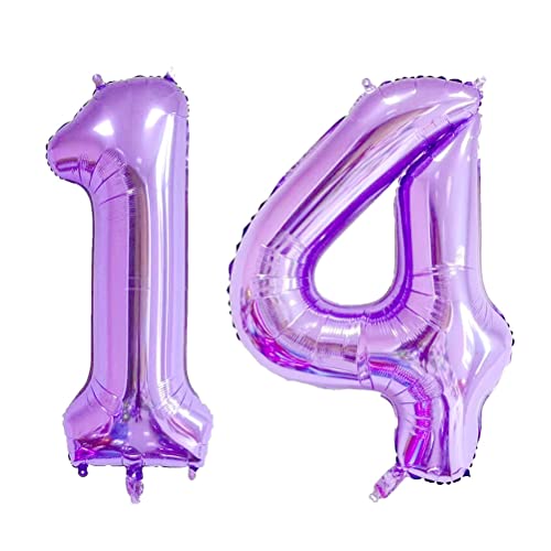 MiaLover 40 Zoll Zahl 14. Geburtstag deko Zahlen Ballon 14 Heliumballon 14 Geburtstagsdeko Riesen Aufblasbar Helium Folienballon Luftballons für Männer Frauen Happy Birthday Deko Luftballon(Lila) von MiaLover