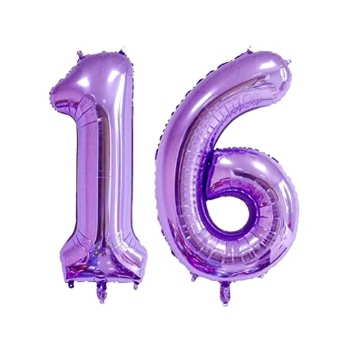 MiaLover 40 Zoll Zahl 16. Geburtstag deko Zahlen Ballon 16 Heliumballon 16 Geburtstagsdeko Riesen Aufblasbar Helium Folienballon Luftballons für Männer Frauen Happy Birthday Deko Luftballon(Lila) von MiaLover