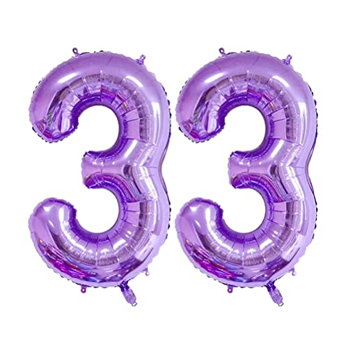 MiaLover 40 Zoll Zahl 33. Geburtstag deko Zahlen Ballon 33 Heliumballon 33 Geburtstagsdeko Riesen Aufblasbar Helium Folienballon Luftballons für Männer Frauen Happy Birthday Deko Luftballon(Lila) von MiaLover