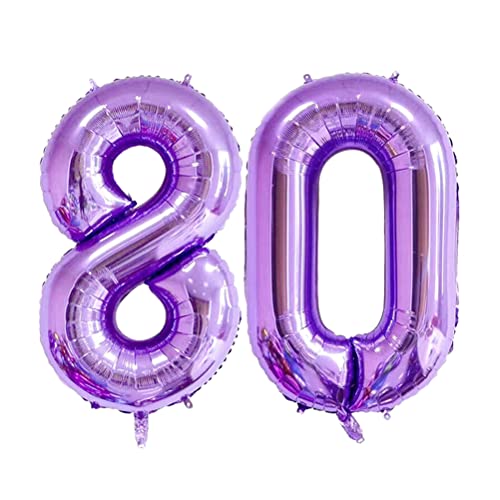 MiaLover 40 Zoll Zahl 80. Geburtstag deko Zahlen Ballon 80 Heliumballon 80 Geburtstagsdeko Riesen Aufblasbar Helium Folienballon Luftballons für Männer Frauen Happy Birthday Deko Luftballon(Lila) von MiaLover