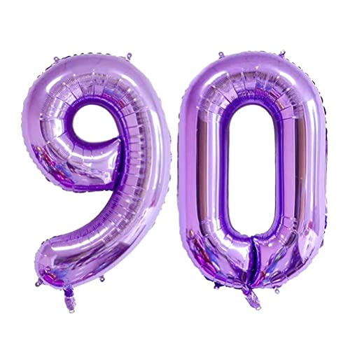 MiaLover 40 Zoll Zahl 90. Geburtstag deko Zahlen Ballon 90 Heliumballon 90 Geburtstagsdeko Riesen Aufblasbar Helium Folienballon Luftballons für Männer Frauen Happy Birthday Deko Luftballon(Lila) von MiaLover
