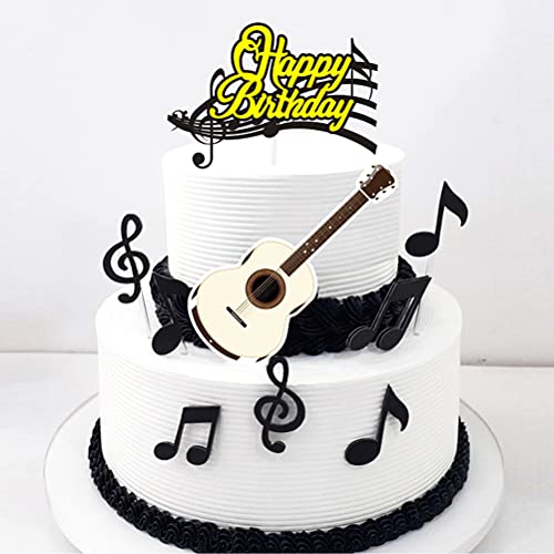 MiaLover 48 Stück Musiknoten Cupcake Topper Happy Birthday Cake Toppers Set Tortendeko Gitarre Cake Torten Muffin Dekoration für Kinder Mädchen Junge Musikalisches Thema Party von MiaLover