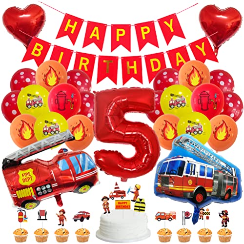 MiaLover Geburtstag Dekoration Set Happy Birthday Banner Folienballon 5.Geburtstag Luftballon Latexballon Feuerwehr Deko Cake Topper für Feuerwehrauto Themen Party Deko Birthday Decoration MiaLover Geburtstag Dekoration Set Happy Birthday Banner Folienballon 5.Geburtstag Luftballon Latexballon Feuerwehr Deko Cake Topper für Feuerwehrauto Themen Party Deko Birthday Decoration von MiaLover