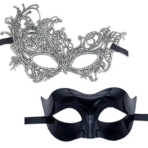 2 Stück/Set Spitzen-Augenmaske für Damen und Herren Mardi Gras-Maske Maskerade-Maske venezianische Maske halbe Gesichtsmaske Halloween-Party-Maske. 2 Stück Spitzen-Augenmaske halbe von Miaelle