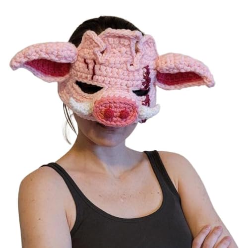 Handgehäkelte Schweinekopfmaske Für Erwachsene Gestrickt Kopfbedeckung Halloween Party Neuheit 3D Kopfbedeckung Mädchen Maskerade Party Kopfschmuck Handgefertigte Kopfbedeckung Für Halloween von Miaelle