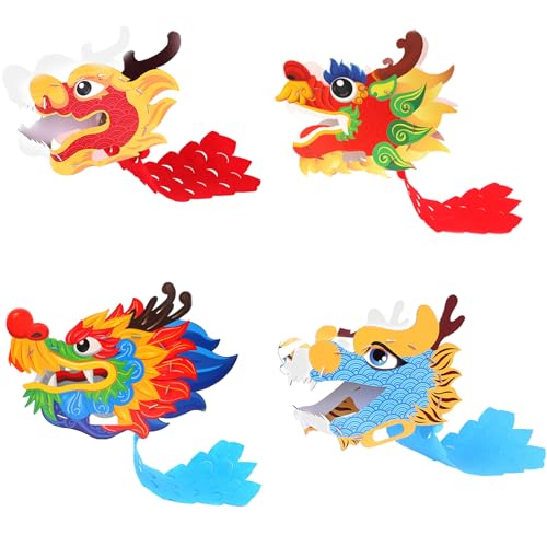 Miaelle DIY Papier Drachenkopf Maske Chinesischer Drachentanz Kopfmaske DIY Papier Drachen Spielzeug Für Kinder Frühlingsfest Weihnachtsgeschenk DIY Papier Drachenpuppe Papier Drachen DIY Kit von Miaelle