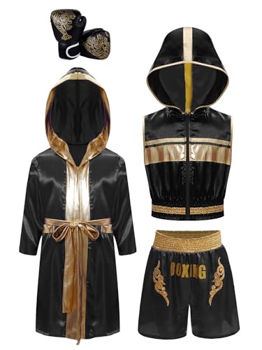 Miaeowve Boxer Anzug Kinder Junge Muay Thai Robe Satin Kapuzenumhang Mit hoodie Boxshorts Boxhandschuhe Kampfsport Kampfausrüstung Set Schwarz 122-128 Miaeowve Boxer Anzug Kinder Junge Muay Thai Robe Satin Kapuzenumhang Mit hoodie Boxshorts Boxhandschuhe Kampfsport Kampfausrüstung Set Schwarz 122-128 von Miaeowve