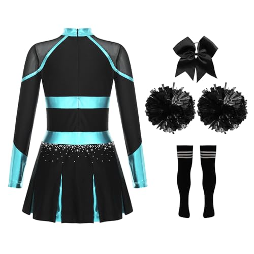Miaeowve Cheer Leader Kostüm Kinder Mit Pompons Schleife Stirnband Strümpfe Mädchen 4tlg Cheerleading Outfit Für Fasching Karneval Mottoparty Blau Grün & Schwarz 158-164 Miaeowve Cheer Leader Kostüm Kinder Mit Pompons Schleife Stirnband Strümpfe Mädchen 4tlg Cheerleading Outfit Für Fasching Karneval Mottoparty Blau Grün & Schwarz 158-164 von Miaeowve