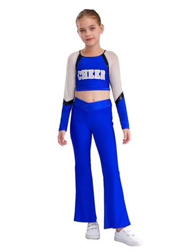 Miaeowve Cheerleading Kostüm Mädchen Langarm Tanz Top Bauchfrei Oberteil High Waist Tanzhose Schlaghose Weites Bein Dancewear Blau 110-116 Miaeowve Cheerleading Kostüm Mädchen Langarm Tanz Top Bauchfrei Oberteil High Waist Tanzhose Schlaghose Weites Bein Dancewear Blau 110-116 von Miaeowve