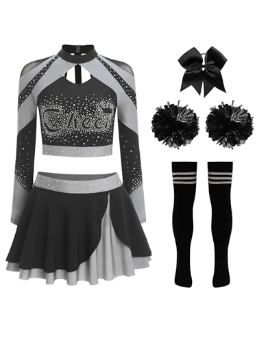 Miaeowve Damen Cheer Leader Outfit Langarm Tanz Shirt Mit Rock Stirnband Strümpfe Pompons 5tlg Cheerleaderin Kostüm Für Fasching Karneval Grau B XXL Miaeowve Damen Cheer Leader Outfit Langarm Tanz Shirt Mit Rock Stirnband Strümpfe Pompons 5tlg Cheerleaderin Kostüm Für Fasching Karneval Grau B XXL von Miaeowve