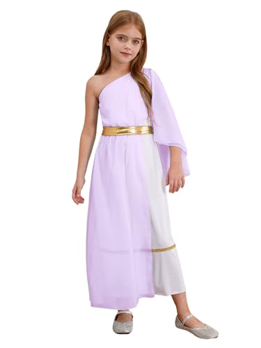 Miaeowve Griechische Göttin Athene Kostüm Kinder Mädchen Tunika Kleid Ein Schulter Partykleid Kleopatra Maxikleid Für Fashcing Karneval Mottoparty Lavendel 110-116 von Miaeowve
