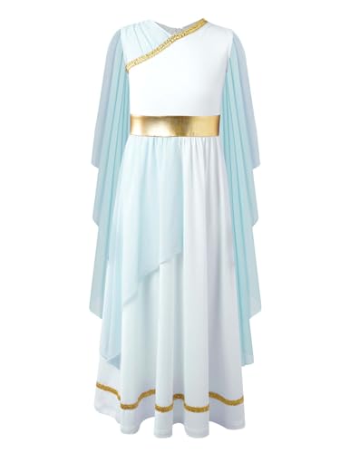 Miaeowve Griechische Römische Göttin Karneval Kostüm Kinder Mädchen Langarm Kleider Athena V-Ausschnitt Römische Olympia Toga Partykleider Festlich Hellblau 146-152 Miaeowve Griechische Römische Göttin Karneval Kostüm Kinder Mädchen Langarm Kleider Athena V-Ausschnitt Römische Olympia Toga Partykleider Festlich Hellblau 146-152 von Miaeowve