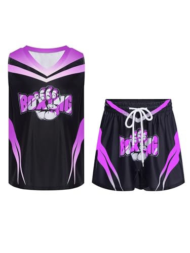Miaeowve Kinder Junge Kickboxen Trainingsanzug Ärmellos Sport Oberteil Mit Kickboxing Shorts Kickboxer Boxer Kostüm Violett B 170 von Miaeowve