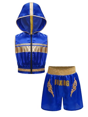 Miaeowve Kinder Junge MMA Anzug Hoodie Sportshirt Mit Shorts Sparring Kickboxer Kostüm Kampfsport Trainingsanzug Blau 146-152 von Miaeowve