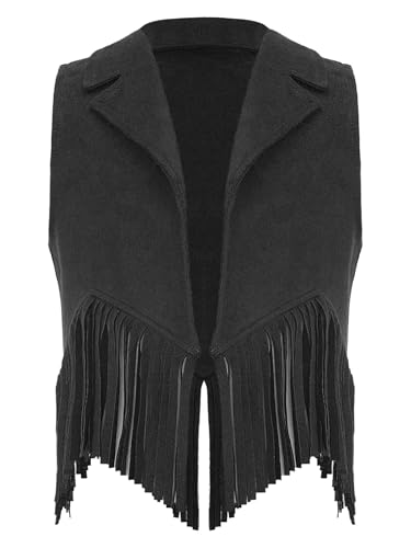 Miaeowve Kinder Junge Mädchen Faux Wildleder Cowboy Weste Ärmellos Cardigan Jacke Mit Fransen Kurz Lederoptik Jacke Retro Boho Hippie Kostüm Schwarz 158-164 Miaeowve Kinder Junge Mädchen Faux Wildleder Cowboy Weste Ärmellos Cardigan Jacke Mit Fransen Kurz Lederoptik Jacke Retro Boho Hippie Kostüm Schwarz 158-164 von Miaeowve